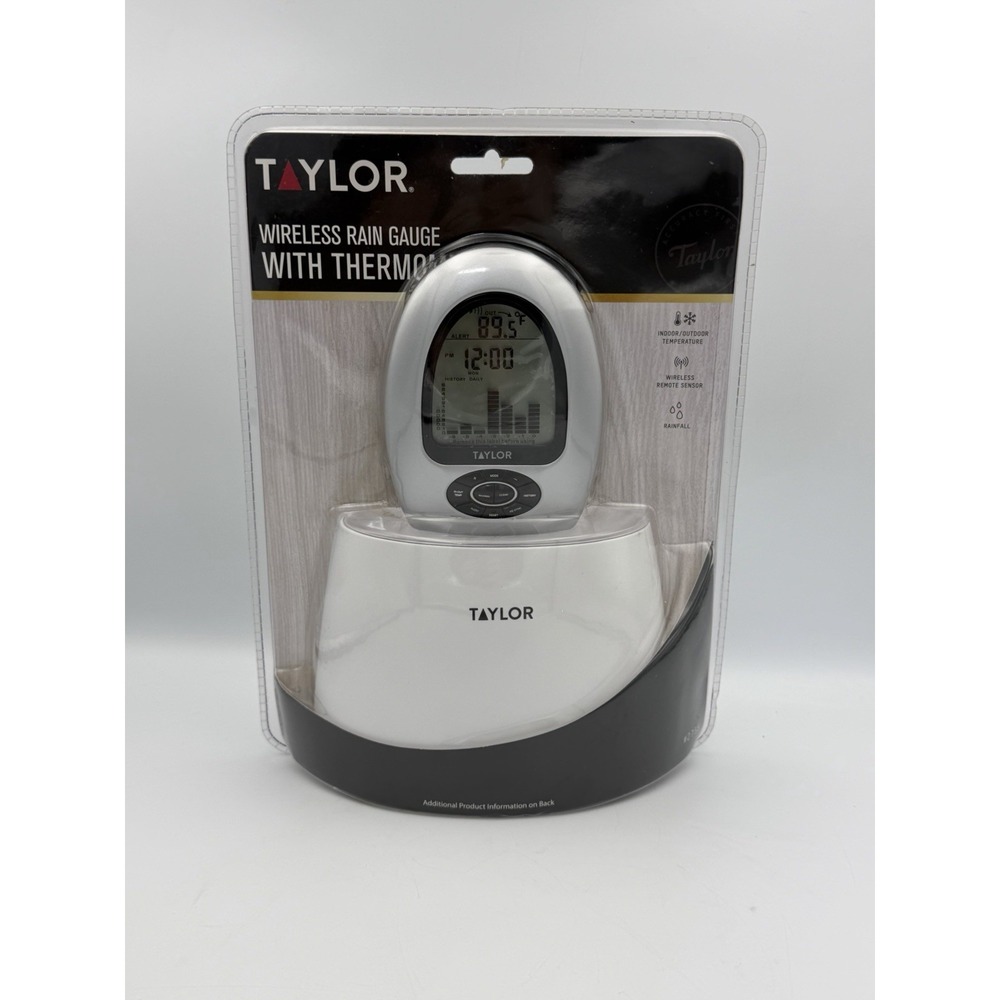 Taylor Wireless Rain Gauge Thermometer Indoor Outdoor Temp Weather Station New